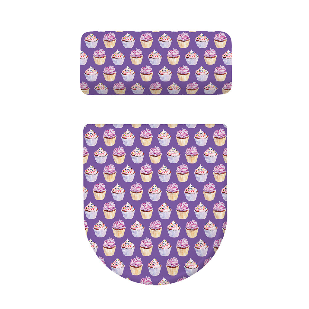Purple Cupcake Pattern Print Toilet Lid And Tank Cover Set