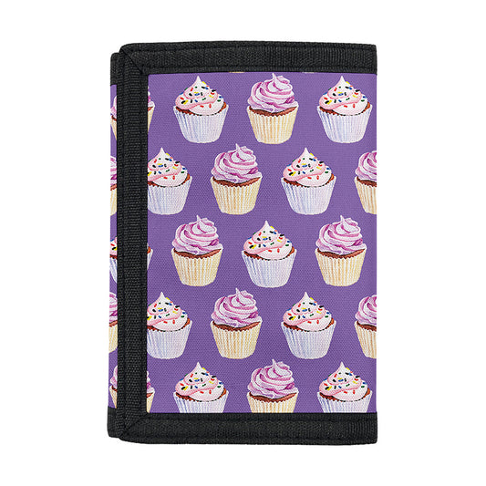 Purple Cupcake Pattern Print Trifold Wallet