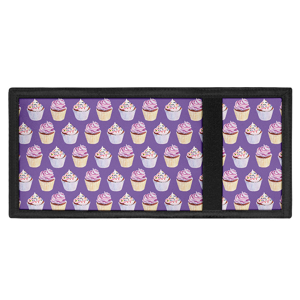 Purple Cupcake Pattern Print Trifold Wallet