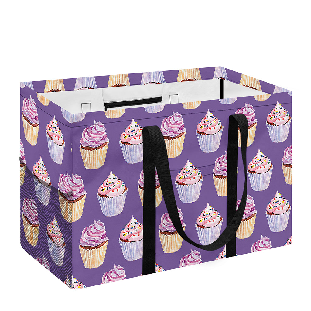 Purple Cupcake Pattern Print Utility Tote Bag
