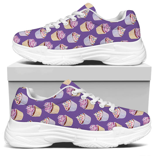 Purple Cupcake Pattern Print White Chunky Shoes