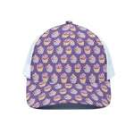 Purple Cupcake Pattern Print White Mesh Trucker Cap
