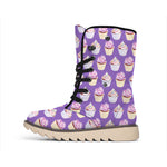 Purple Cupcake Pattern Print Winter Boots