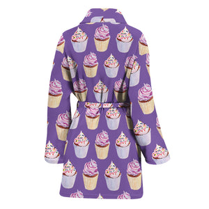 Purple Cupcake Pattern Print Women's Bathrobe