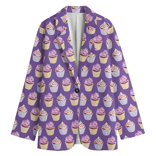 Purple Cupcake Pattern Print Women's Blazer
