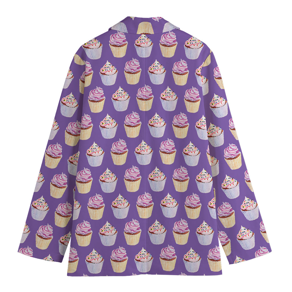 Purple Cupcake Pattern Print Women's Blazer