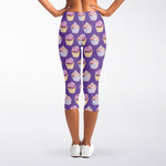 Purple Cupcake Pattern Print Women's Capri Leggings
