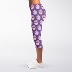 Purple Cupcake Pattern Print Women's Capri Leggings