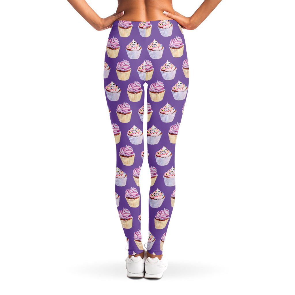 Purple Cupcake Pattern Print Women's Leggings