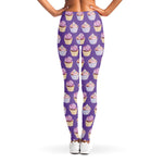 Purple Cupcake Pattern Print Women's Leggings