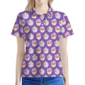 Purple Cupcake Pattern Print Women's Polo Shirt
