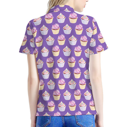 Purple Cupcake Pattern Print Women's Polo Shirt