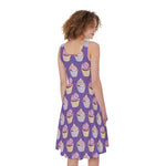 Purple Cupcake Pattern Print Women's Sleeveless Dress