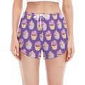 Purple Cupcake Pattern Print Women's Split Running Shorts