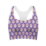 Purple Cupcake Pattern Print Women's Sports Bra