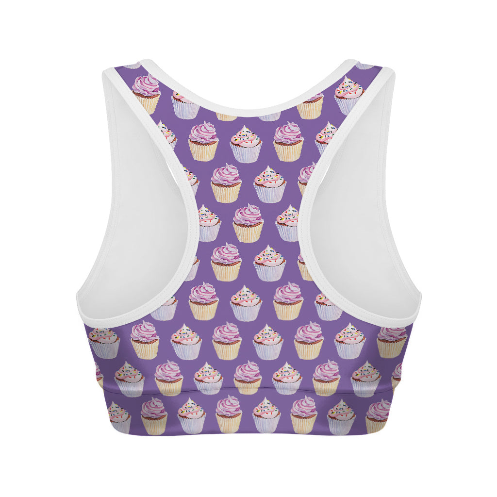 Purple Cupcake Pattern Print Women's Sports Bra
