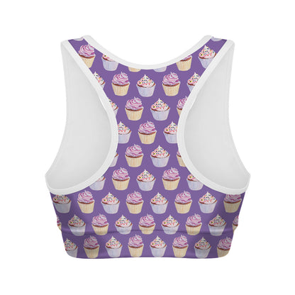 Purple Cupcake Pattern Print Women's Sports Bra