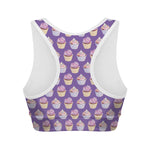 Purple Cupcake Pattern Print Women's Sports Bra