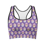 Purple Cupcake Pattern Print Women's Sports Bra