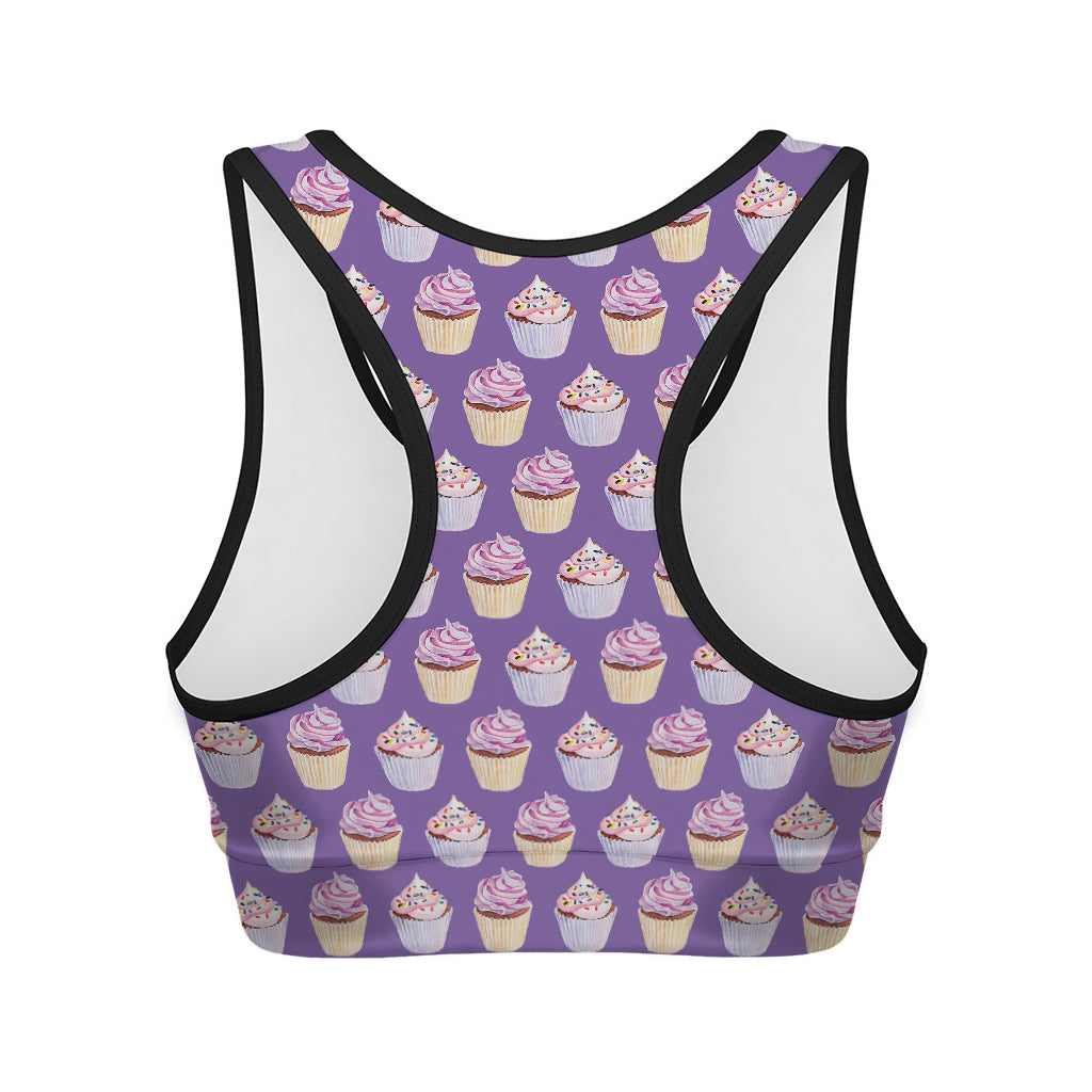 Purple Cupcake Pattern Print Women's Sports Bra