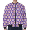 Purple Cupcake Pattern Print Zip Sleeve Bomber Jacket