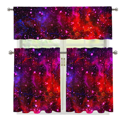 Purple Dark Galaxy Space Print 3 Piece Kitchen Curtains