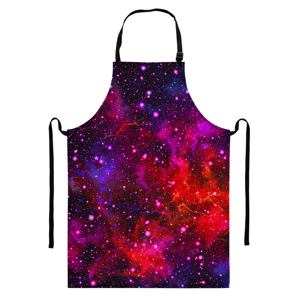 Purple Dark Galaxy Space Print Bib Apron With Pocket