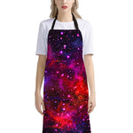 Purple Dark Galaxy Space Print Bib Apron With Pocket