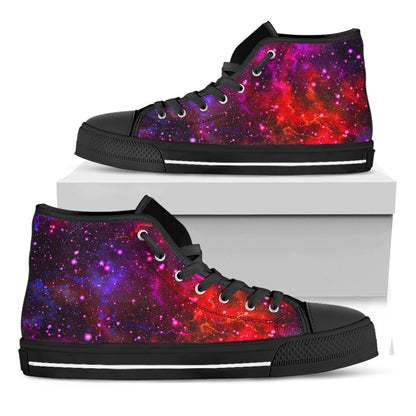 Purple Dark Galaxy Space Print Black High Top Sneakers