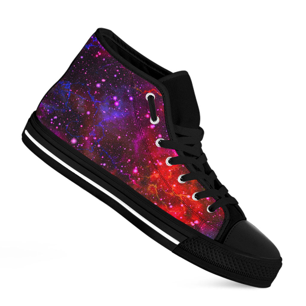 Purple Dark Galaxy Space Print Black High Top Sneakers