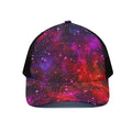 Purple Dark Galaxy Space Print Black Mesh Trucker Hat