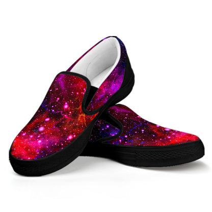 Purple Dark Galaxy Space Print Black Slip On Sneakers