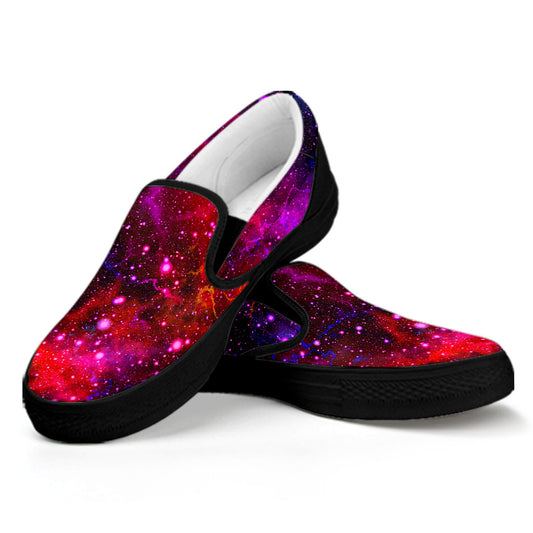 Purple Dark Galaxy Space Print Black Slip On Sneakers