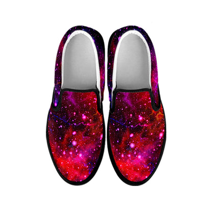 Purple Dark Galaxy Space Print Black Slip On Sneakers