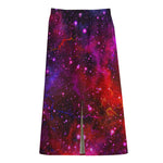 Purple Dark Galaxy Space Print Cotton Front Slit Maxi Skirt