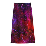 Purple Dark Galaxy Space Print Cotton Front Slit Maxi Skirt