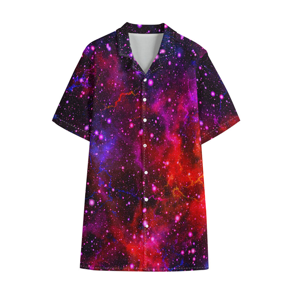 Purple Dark Galaxy Space Print Cotton Hawaiian Shirt