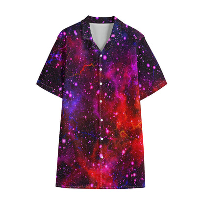 Purple Dark Galaxy Space Print Cotton Hawaiian Shirt