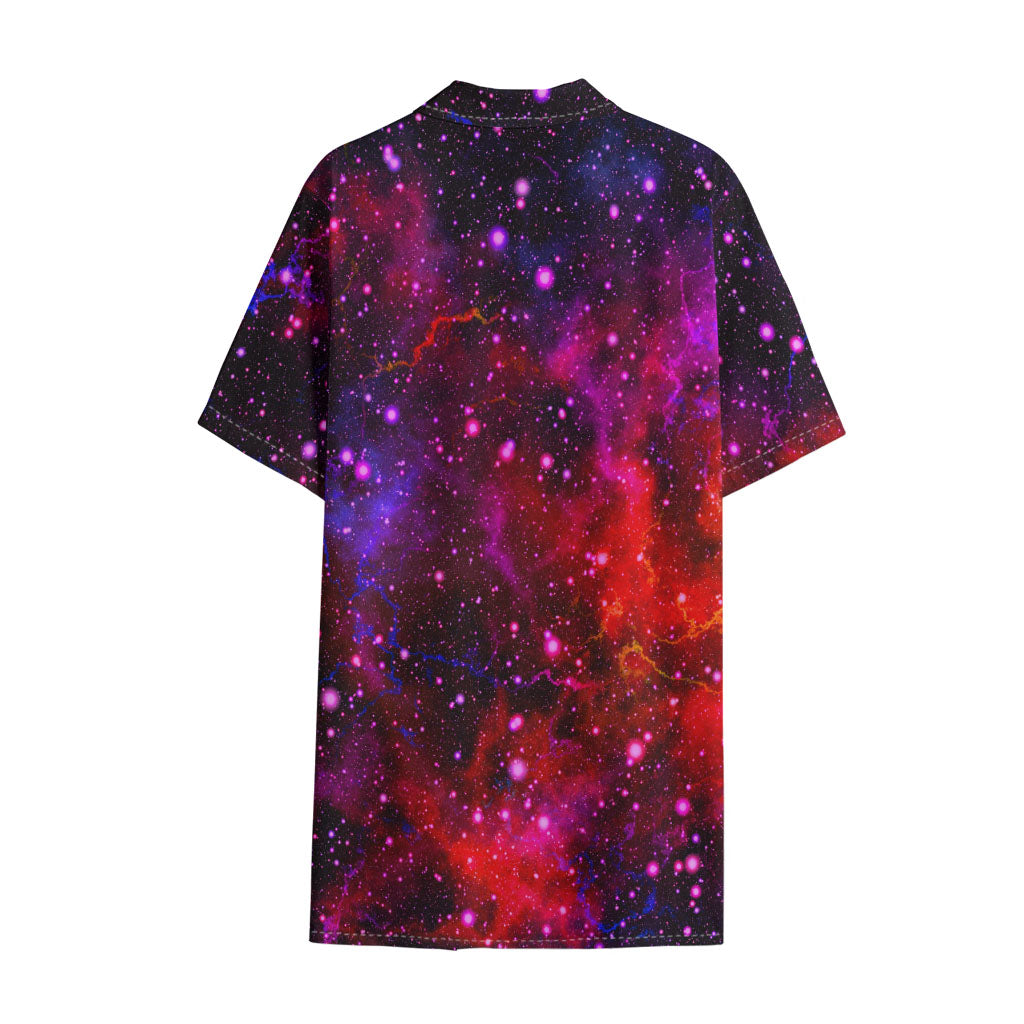 Purple Dark Galaxy Space Print Cotton Hawaiian Shirt