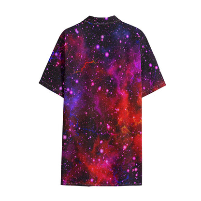 Purple Dark Galaxy Space Print Cotton Hawaiian Shirt
