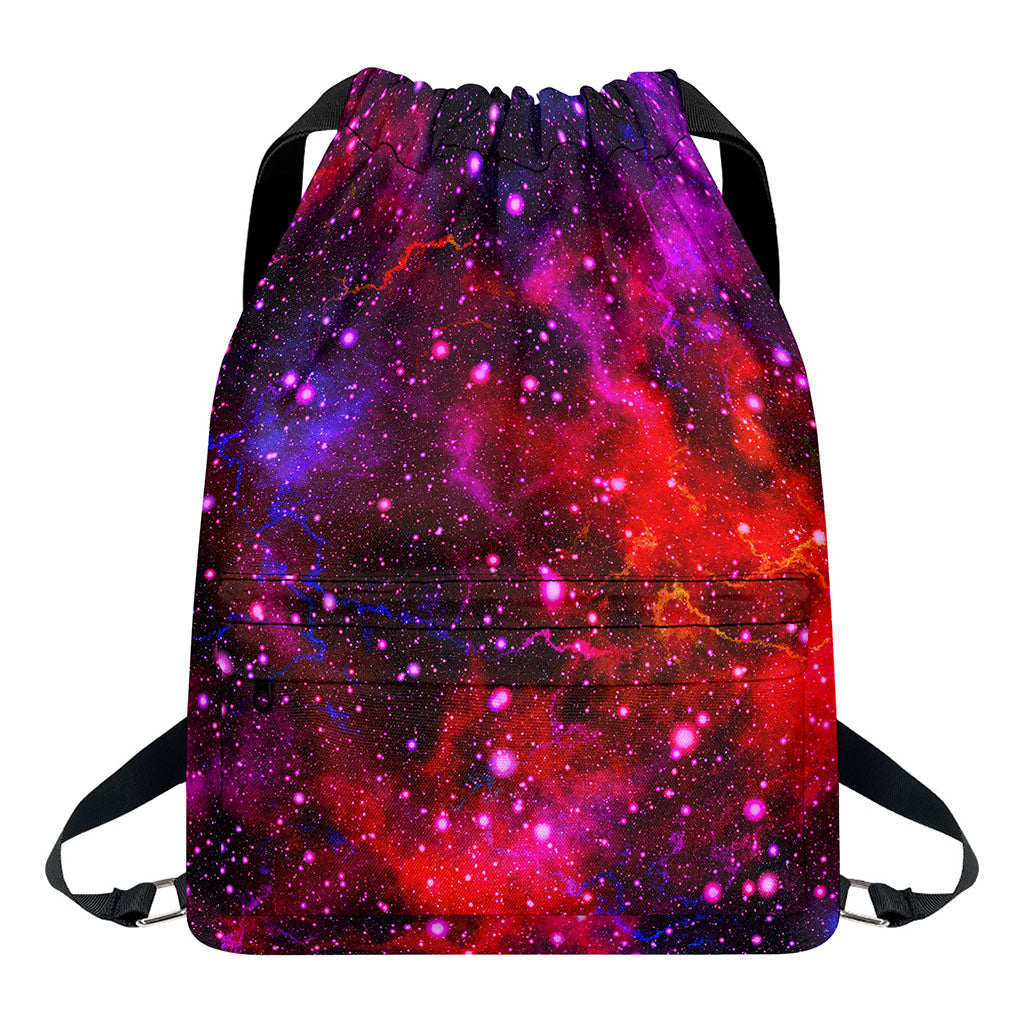 Purple Dark Galaxy Space Print Drawstring Backpack