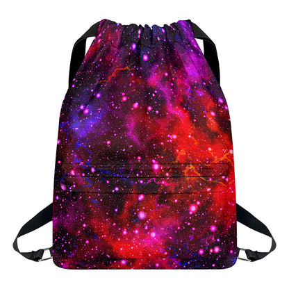 Purple Dark Galaxy Space Print Drawstring Backpack