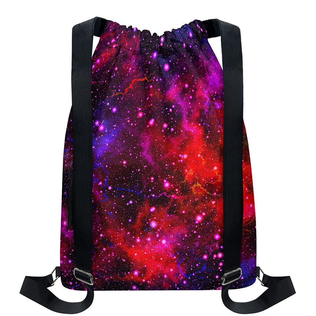 Purple Dark Galaxy Space Print Drawstring Backpack