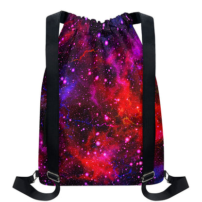 Purple Dark Galaxy Space Print Drawstring Backpack