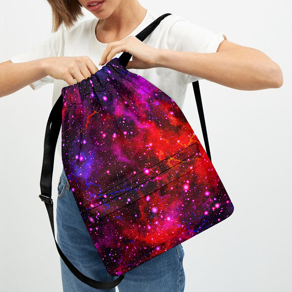 Purple Dark Galaxy Space Print Drawstring Backpack