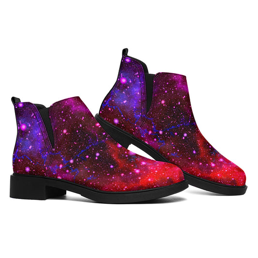 Purple Dark Galaxy Space Print Flat Ankle Boots