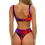 Purple Dark Galaxy Space Print Front Bow Tie Bikini
