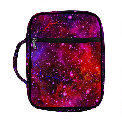 Purple Dark Galaxy Space Print Front Pocket Bible Bag