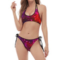 Purple Dark Galaxy Space Print Halter Scoop Tie Side Bikini