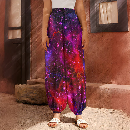 Purple Dark Galaxy Space Print Harem Pants